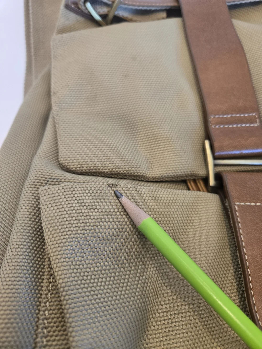 Khaki Canvas Backpack with Brown Trim for Women